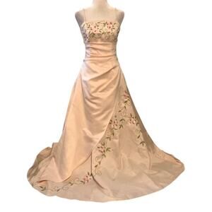 Vintage Y2K City Triangles Peach Pink Satin Floral Gown Size 3